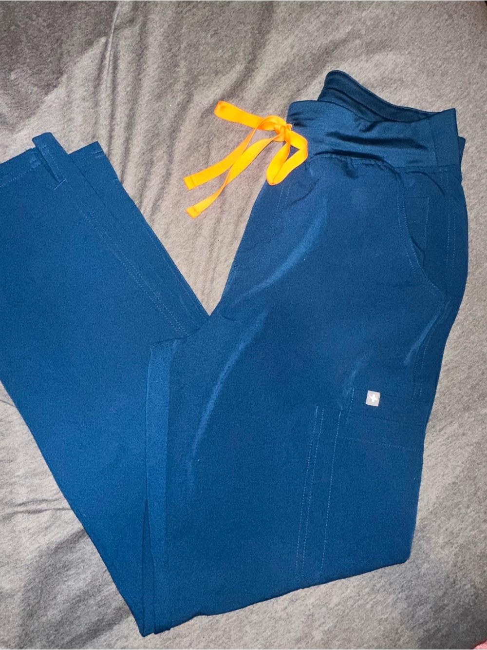 Figs Blue Scrub Bottom with Orange Drawcord